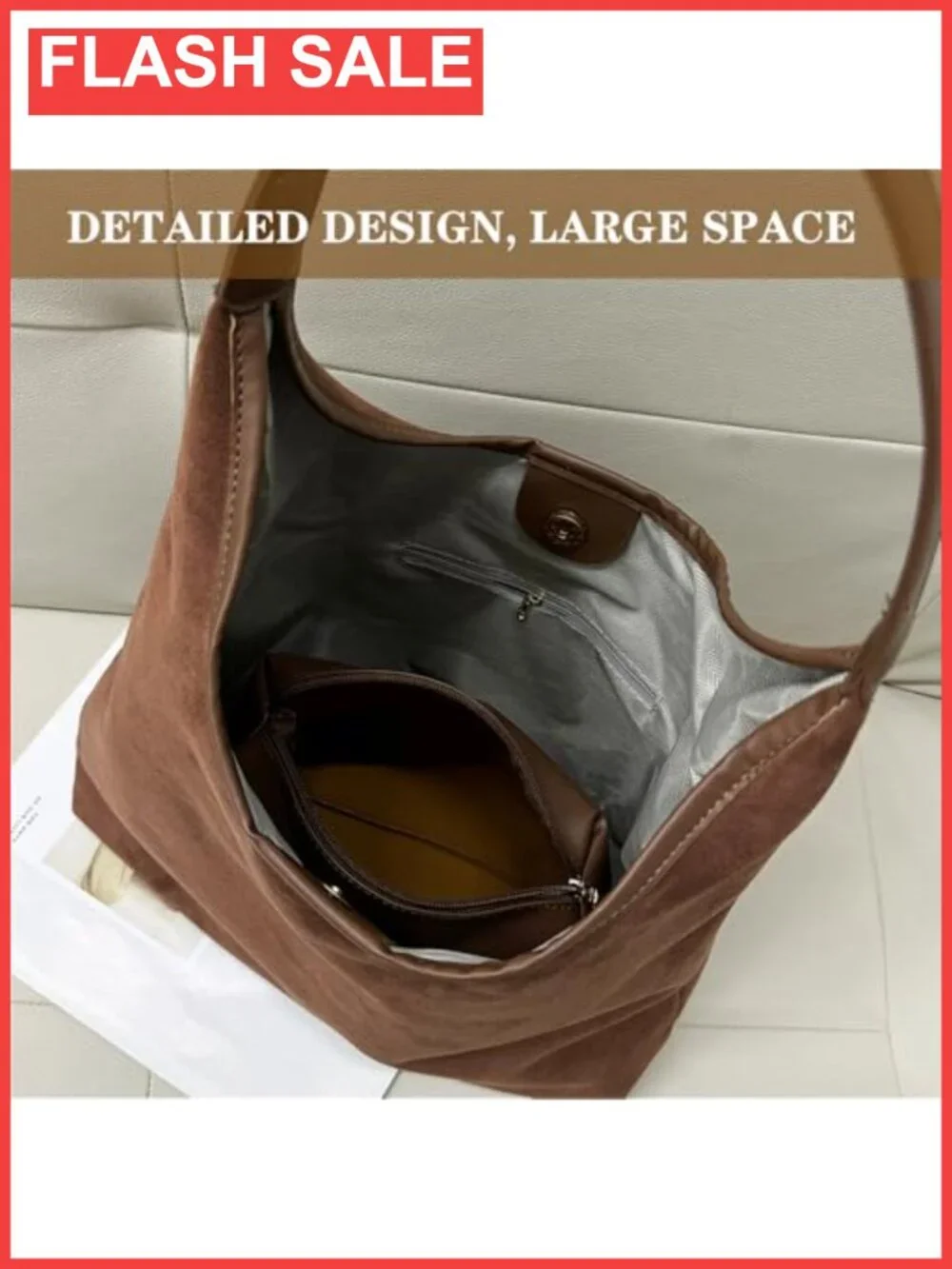 Soft Suede Slouchy Hobo Bag Shoulder Tote for Women